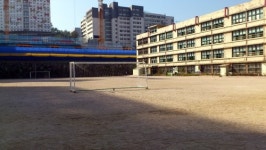 먼저 인조잔디 깔고 학교 재건축 한다고?