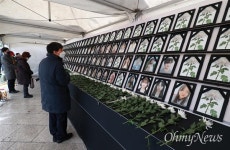 [오마이포토] 기억할게요 영정 천천히 살펴보는 추모객