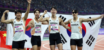 남자 계주 400ｍ 대표팀, 10년 만에 한국 신기록…38초68