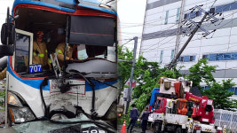 안산 공단삼거리서 시내버스 빗길에 미끄러져…기사 부상