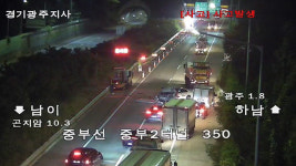 중부고속도로 중부2터널 근처서 승용차, 차선 도색 작업차량 추돌