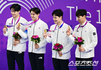 [포토] 황선우-김우민-양재훈-이호준 '남자 계영