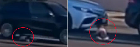 달리는 차에서 떨어진 아기, 뒤차 몇 cm 앞두고 멈춰…어쩌다가?
