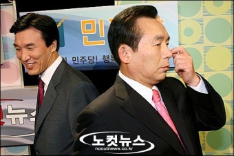 신경전 벌이는 이인제-김민석 후보