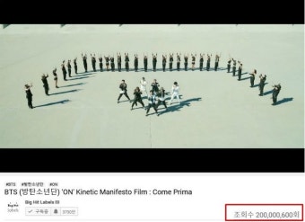 방탄소년단, '온' 키네틱 매니페스토 필름 2억 뷰 돌파