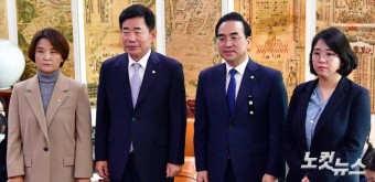 야3당 원내대표들과 만나는 김진표 국회의장