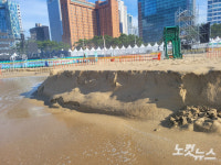 해운대 나이트 풀 파티 앞두고 들이친 바닷물에 화들짝