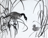 수묵화 속에 펼쳐진 풀숲의 시간