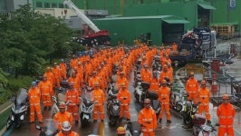 구조조정 반대 삼성重 노협 오토바이 경적 시위