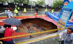 동래 미남로 한복판에 5m 깊이 거대 싱크홀 발생