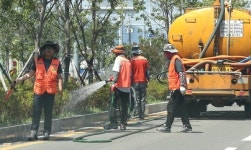 [포토뉴스] 더위에 지친 나무들에 물~