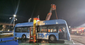 부산 기장군 버스 차고지에서 전기버스 배터리 화재