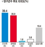 [선택 6·13지선 시장·군수 여론조사]조인묵 면지역서 46.2 윤태용 양구읍서 41.2 오차범위 초접전 양상