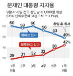 문 대통령 지지율, 처음으로 50%대 이하…49%