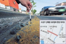 수성구 신매동 유니버시아드 도로 침하 5개월 넘게 책임 공방