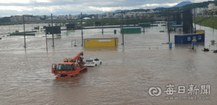 청송 등에 집중호우 길안천 물 유입되면서 반변천 범람