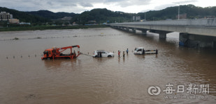 청송 등에 집중호우 길안천 물 유입되면서 반변천 범람