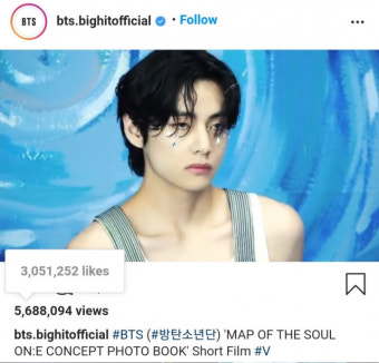 방탄소년단 뷔, 콘셉트 포토북 쇼트필름 최초 300만 좋아요 돌파