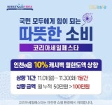 인천광역시, 11월엔 100만 원까지 인천e음 캐시백 10프로 지급
