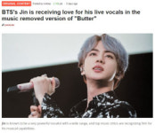 방탄소년단 진, Butter MR 제거 버전 완벽한 라이브 실력..환상의 실버 보이스