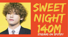 방탄소년단 뷔 자작곡 Sweet Night 스포티파이 1억 4000만 스트리밍 돌파..HISTORY MAKER V