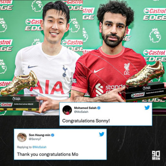 살라 축하에 SON도 '화답'... 두 득점왕 품격에 현지서도 '화제'
