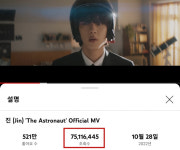방탄소년단 진 The Astronaut MV 7500만뷰 돌파..막강 인기