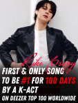 월드 No.1 방탄소년단 지민 라이크 크레이지 K팝 최초·유일 Deezer 글로벌 차트 100일째 1위