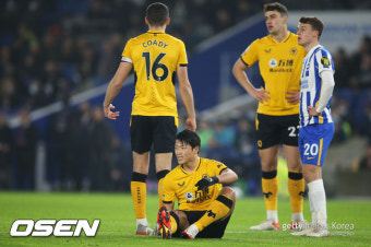 '황희찬 부상 교체아웃' 울브스, 브라이튼에 1-0 리드 [전반종료]