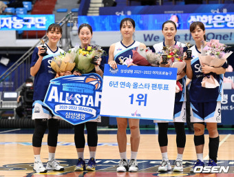 [사진]유승희-김아름-김단비-한채진-이경은,'자랑스런 올스타'