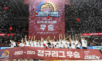 [사진]정규리그 우승 안양 KGC, 기쁨의 우승 세레머니