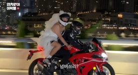 '수천만원 시술' 곽범, 중국서 웨딩드레스 입고 오토바이 탔다