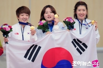 [포토]금메달 목에 건 한국 女 사격 대표팀