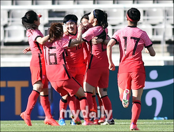 [MD포토] 동점골에 환호하는 여자 축구대표팀