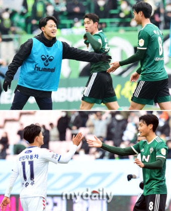 'K리그 첫 대결' 이승우-백승호…'승부는 치열하게 축하는 훈훈하게'