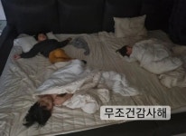 넷째 임신 정주리, 곤히 잠든 세 아들+남편…누울 곳이 없네
