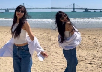 '크러쉬' 조이, 바다 놀러 갔네? 과감하게 드러낸 어깨+허리