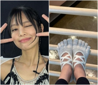 제니, 레깅스에 발가락양말 조합마저 힙해보여…이것도 유행할까