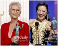 제이미 리 커티스, SAG상 받고 양자경에 뜨거운 키스 “사랑해”[해외이슈](종합)