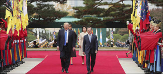 <포토> 청와대 도착한 도널드 트럼프 미 대통령