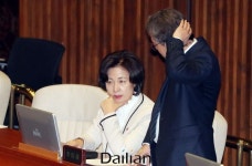 <포토>추미애 법무부 장관과 송기현 법사위 간사의 대화