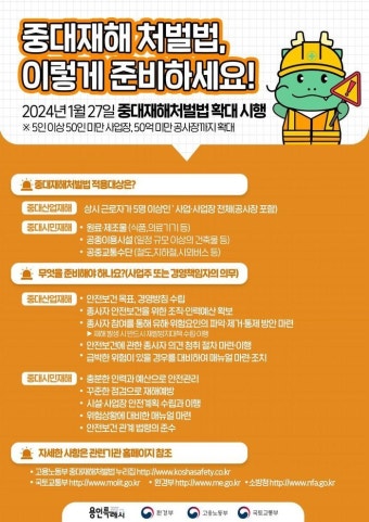 용인특례시, '중대재해처벌법' 확대 시행 맞춤형 현장 중심 행정 강화