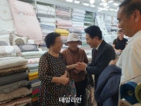[현장] 서문시장 상인 후원회장 손잡은 원희룡…경험과 당 정체성, 동지 의식