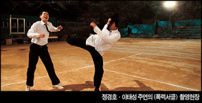 소년들, 주먹을 휘두르다, <폭력써클> 촬영현장