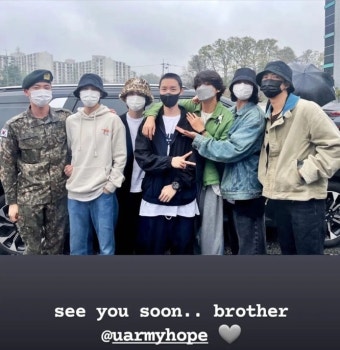 BTS 완전체, 제이홉 입대 배웅…RM “곧 만나 형”