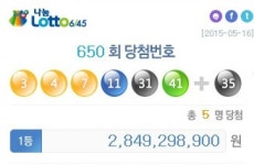 650회 로또당첨번호 3·4·7·11·31·41 보너스 35