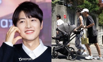 송중기, 땀 뻘뻘 흘리며 '유모차' 끌어...육아에 진심인 '열혈 아빠'