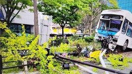 고양서 시내버스가 전봇대 들이받아‥운전기사 중상