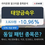 태양금속우, 장시작 후 꾸준히 하락하여 -10.96%... 외국인 -73,000주 순매도