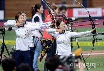 한국 양궁 대표팀, 2025 세계양궁선수권대회 준비 위해 kt wiz파크에서 소음 적응훈련 실시